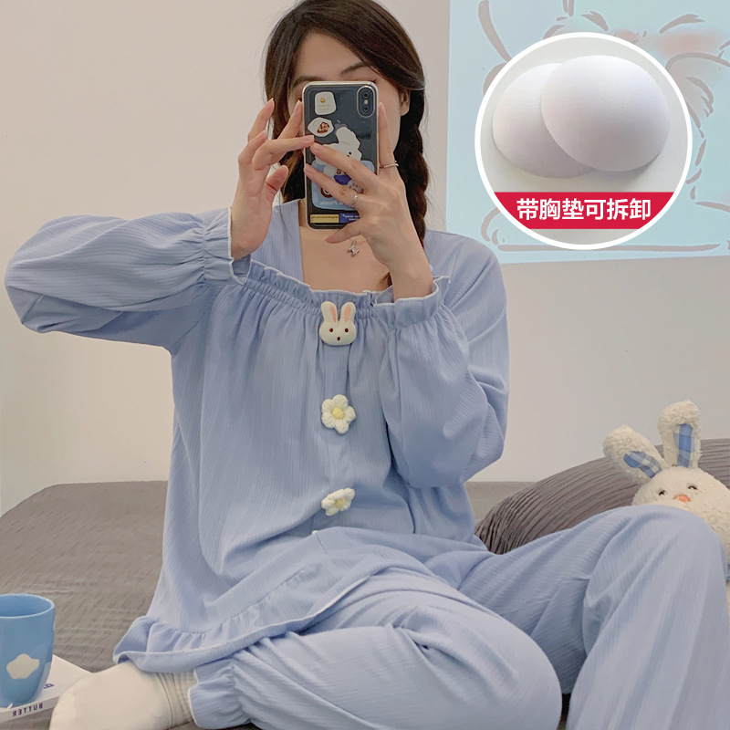 플러스 사이즈 파자마 여자 가을 긴 소매 단색 느슨한 3 4XL 세트 홈 의류 아마존 새로운