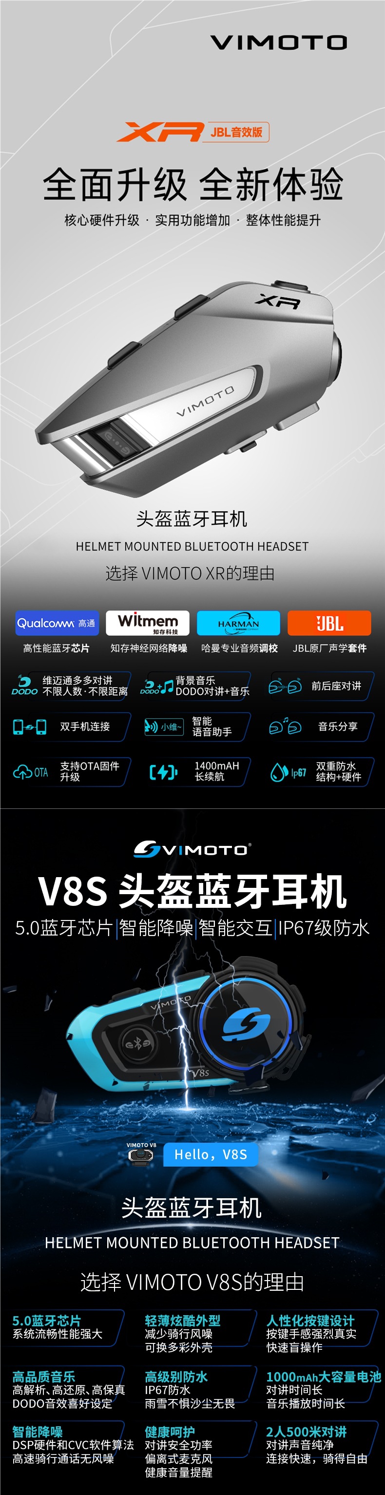 Vimetong V10X V10S V9S V9X Motorcycle Helmet Bluetooth Headset Full-Face Helmet Built-In Jbl Unit V8S