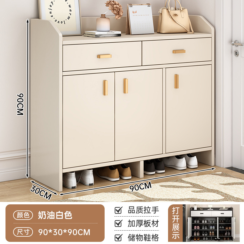 Pequeño gabinete de zapatos de viento crema nuevo tipo 2025 gabinete de almacenamiento de puerta doméstica integrado contra la pared pasillo interior rack de zapatos image 14