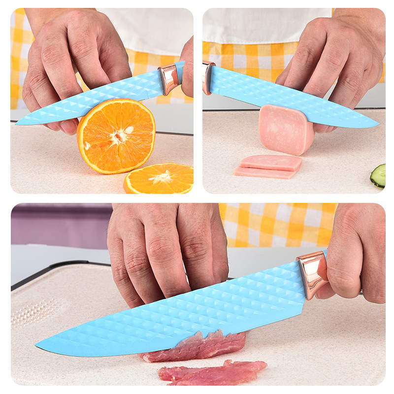 Nuevo patrón de mampostería transfronterizo doble galvanoplastia cabeza de color de flores herramientas de cuchillo de regalo de acero inoxidable herramientas de cocina