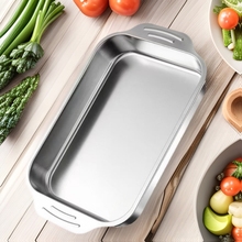 批发不锈钢烤鱼盘家用商用双耳烤盘加厚带盖烧烤盘长方形餐盘跨境