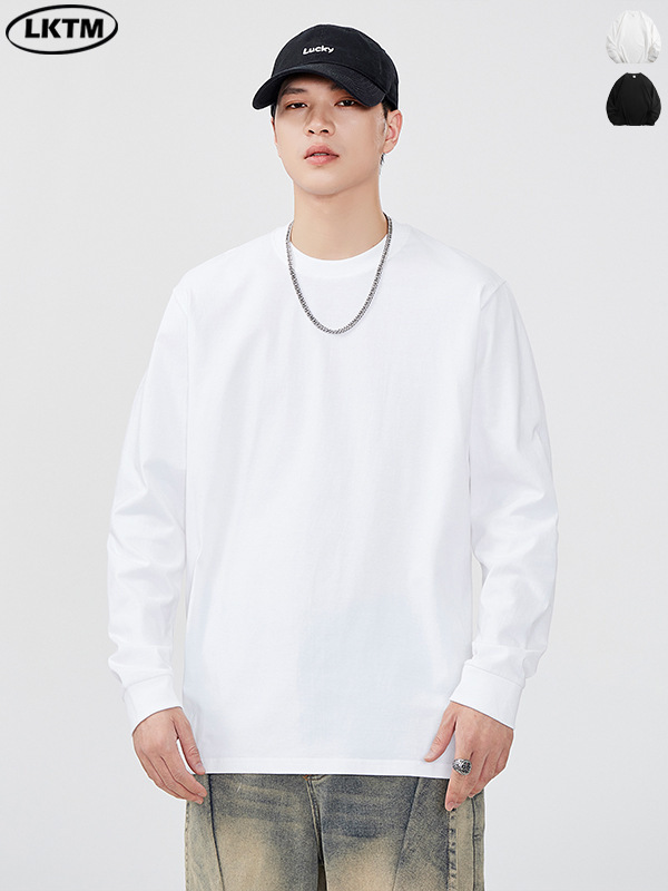 Lktmメンズ # 純綿長袖tシャツメンズ丸首ゆったり潮日系インナーカジュアル上着プルオーバー|undefined