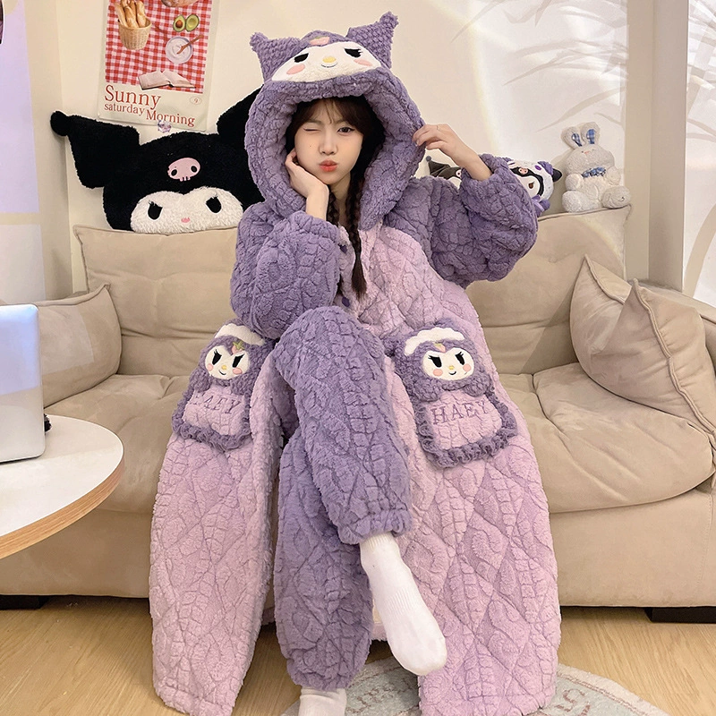 Хеллоkitty, милая стеганая зимняя на bathrobe, теплая кофта капюшон, мультяшный пижама, набор