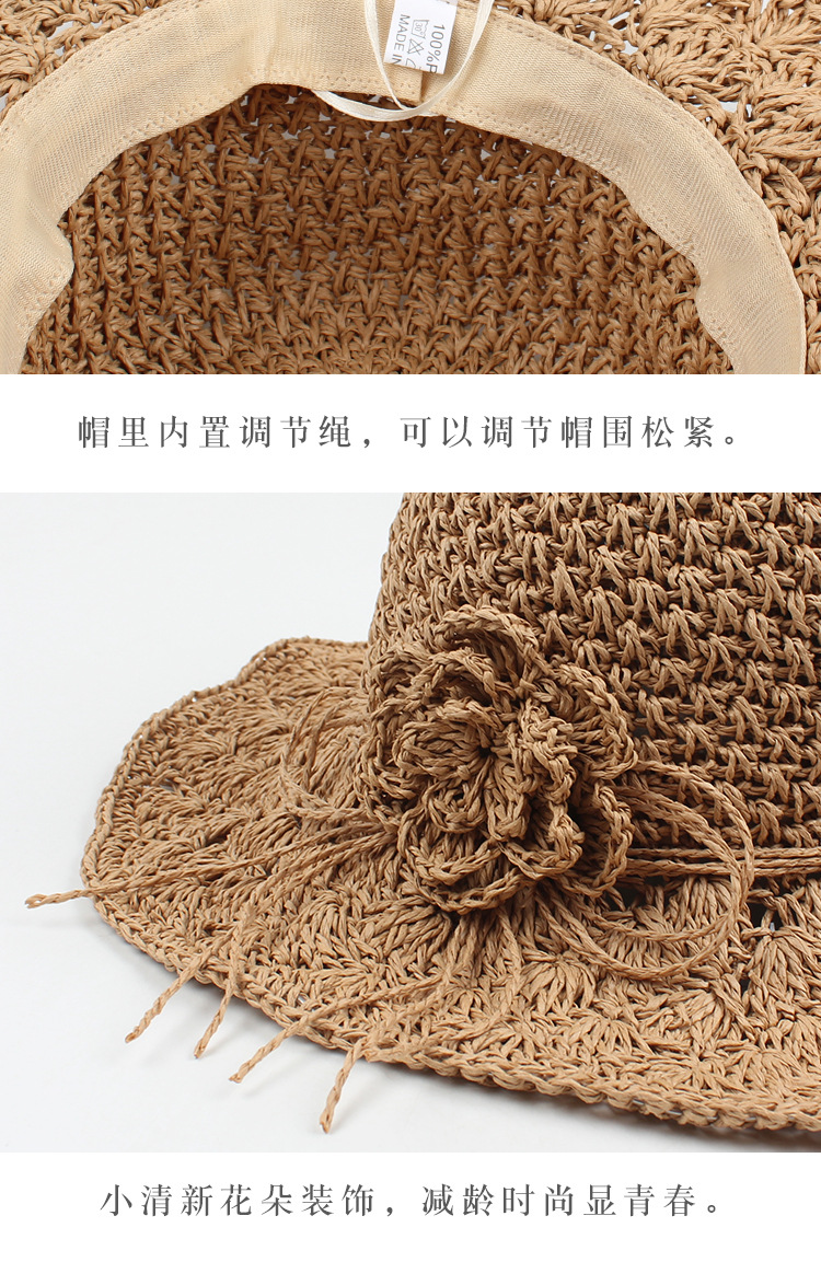 Fashion Hand-woven Flowers Foldable Sunscreen Straw Hat display picture 7