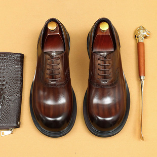 [vip for] business casual leather shoes men's leather British vintage polished oxford shoes round toe plus size men's shoes