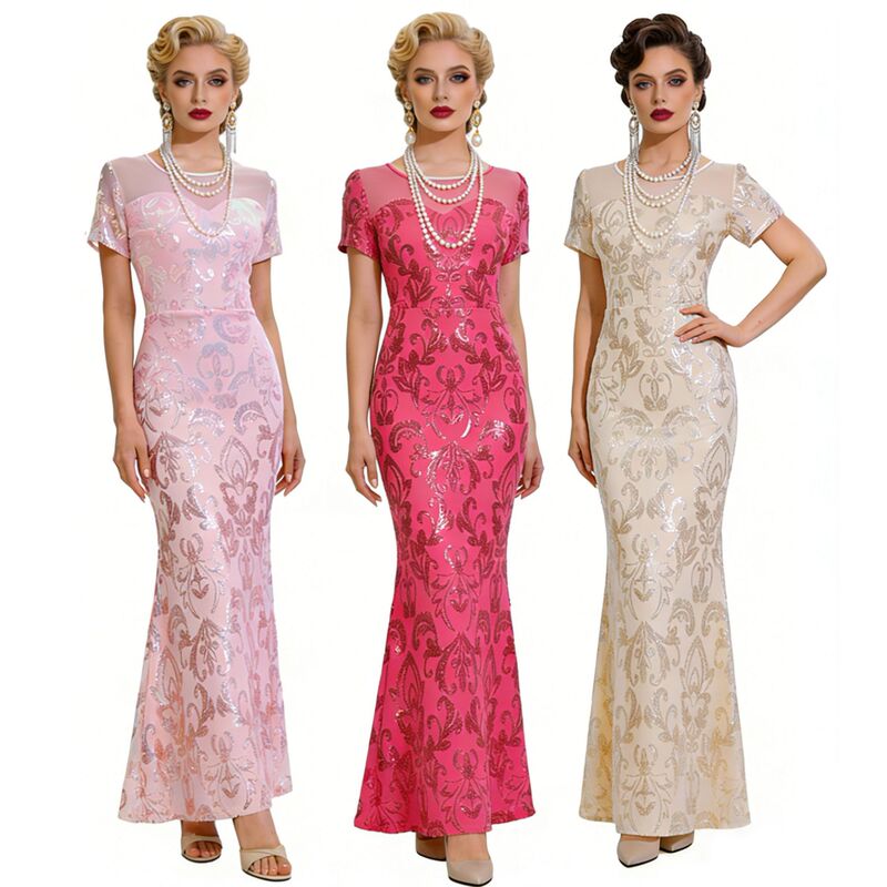 Plus-Size Vintage Sequined Fishtail Evening Gown 1920S Gatsby Style Banquet Stage Performance Dress
