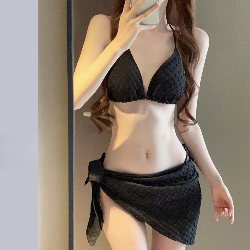 泳衣女比基尼三件套衣女高分體小胸聚攏純慾海邊度假泡溫泉泳裝