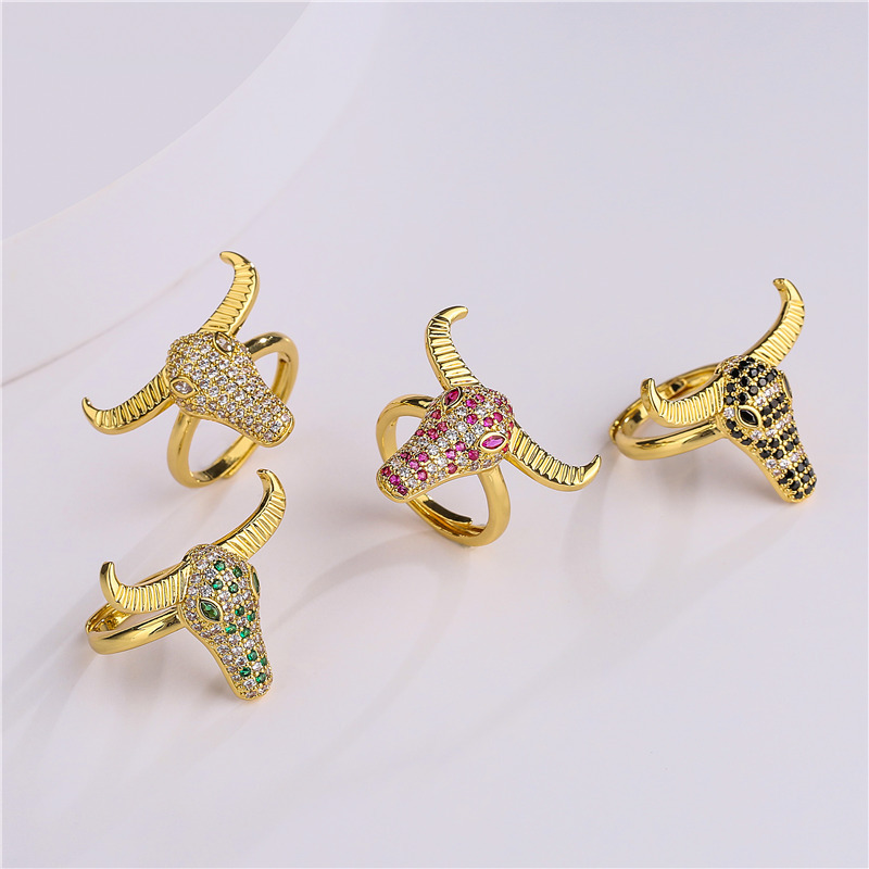 7g Weight Zircon Inlay Material Retro Cattle Copper Inlaid Zircon Open Ring