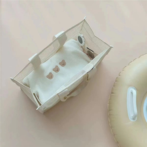 ins Korean beach bag large capacity outdoor solid color mesh swimming shoulder bag children's toy storage handbag