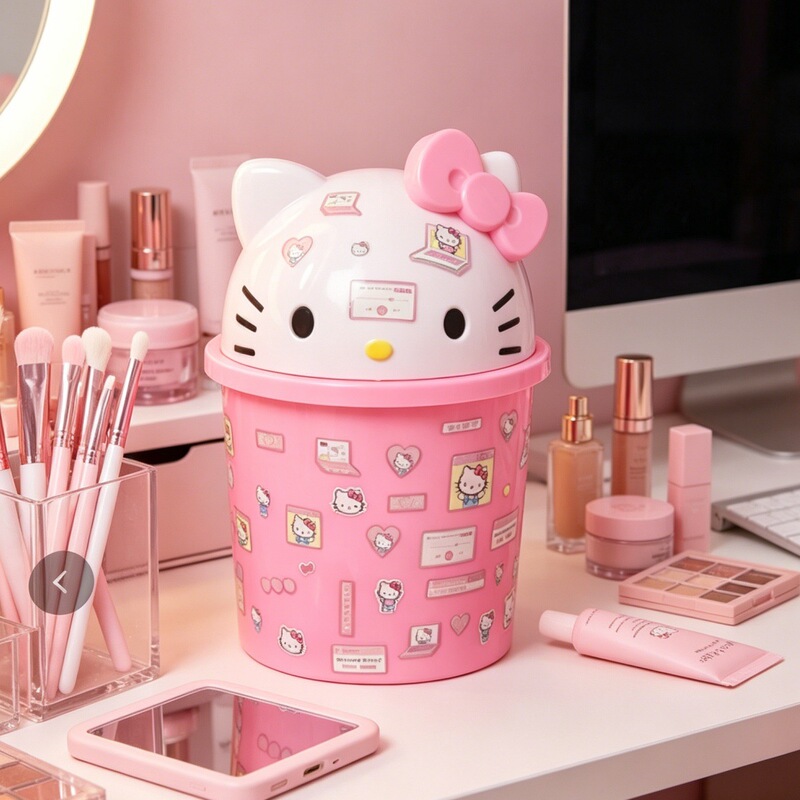 Desktop Small Trash Can, Cute Hellokitty Storage Bin, Large Kt Cat Trash Can for Bedroom and Bathroom Desktop Small Trash Can, Cute Hellokitty Storage Bin, Large Kt Cat Trash Can for Bedroom and Bathroom