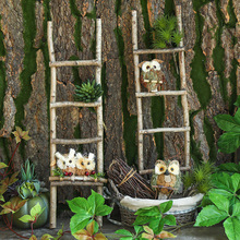 木质梯子摆件自然角幼儿园植物角户外装饰微景观别墅庭院花园布置