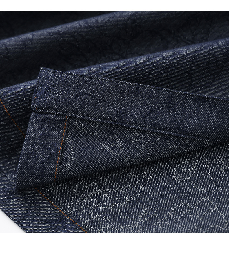 Váy liền denim jacquard cổ điển dáng dài vừa thắt eo tôn dáng — Màu xanh đậm chi tiết 17