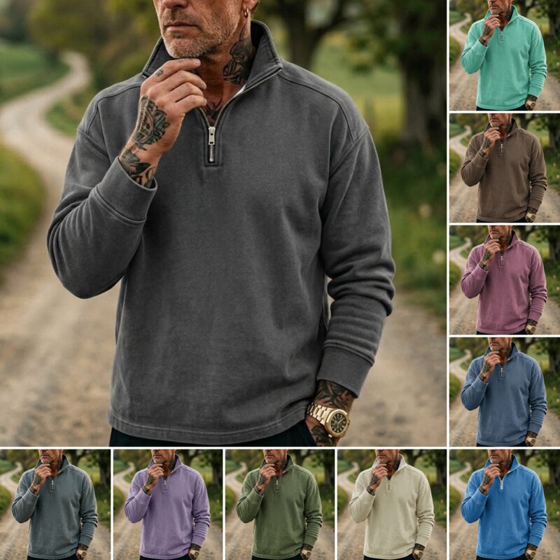 European and American Autumn Denim Sweatshirt - Men's Pullover - 1/4 Zip Denim Sweatshirt - Cross-Border Foreign Trade Men's Clothing