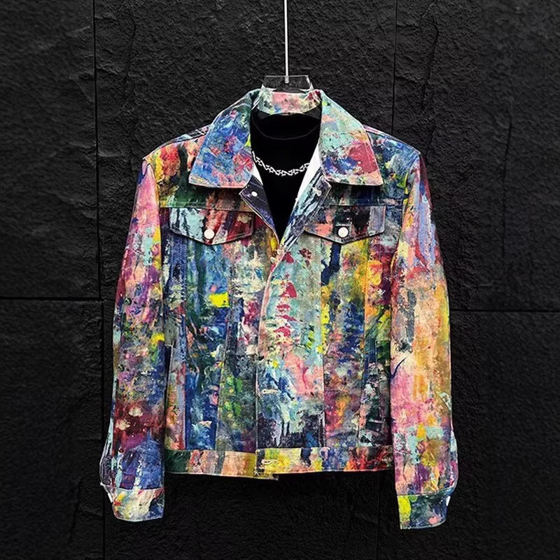 2025 Printed Graffiti Denim Jacket for Men, New Spring and Autumn Niche Casual Jacket, Couple's Outerwear 2025 Printed Graffiti Denim Jacket for Men, New Spring and Autumn Niche Casual Jacket, Couple's Outerwear
