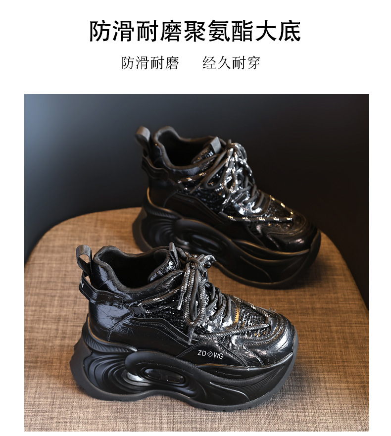Giày sneaker nữ đế dày tăng chiều cao phong cách châu Âu — Màu đen chi tiết 13