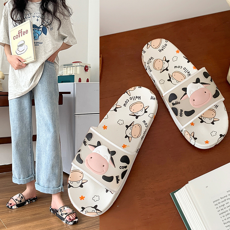 Source Factory Processing Customized Home Slippers Cow Print Slippers Non-Slip Thick Sole Comfortable Cross-Border Southeast Asia