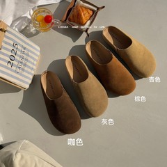 LUDAKE鹿大可 2025新款法式复古包头半拖鞋一脚蹬勃肯鞋厚底凉拖