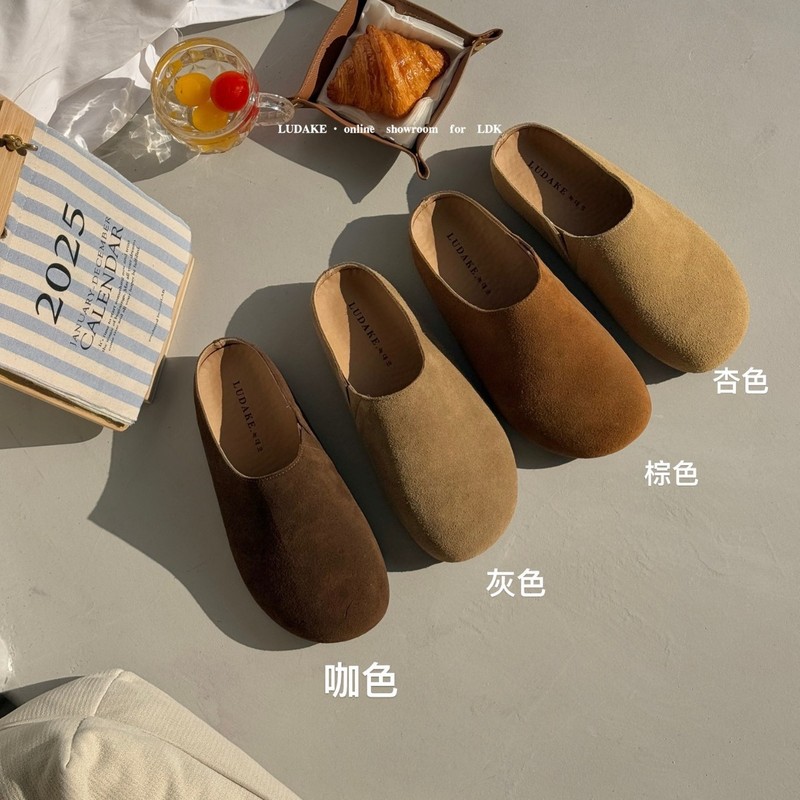 LUDAKE鹿大可 2025新款法式复古包头半拖鞋一脚蹬勃肯鞋厚底凉拖|undefined