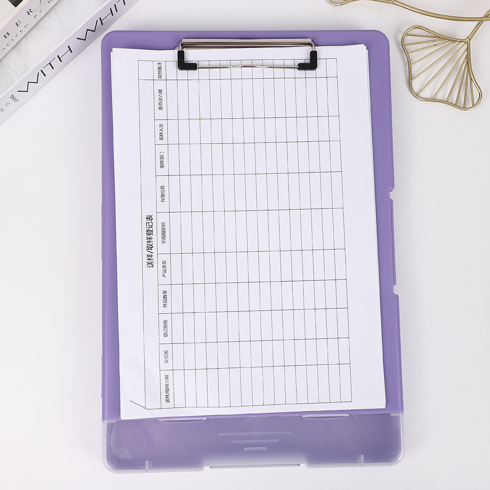 Caja de archivos impermeable a4 con bolígrafo tablero de escritura multifuncional caja de archivos de papel abrazadera de tablero de escritura de plástico