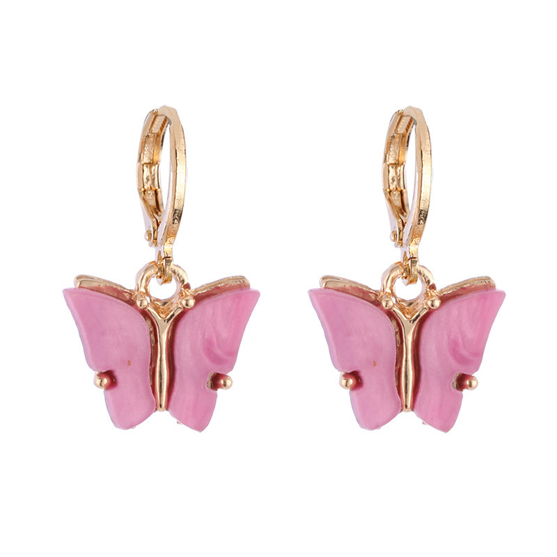 欧美新品耳环时尚彩色亚克力蝴蝶耳环耳坠小清新甜美多彩耳扣批发