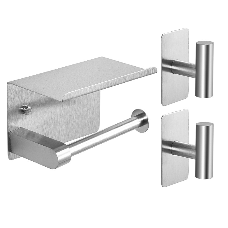 Caja de toallas perforadas de acero inoxidable sin perforación estante de papel de rollo de baño ingeniería de pared caja de papel de rollo de estante de almacenamiento de teléfonos móviles