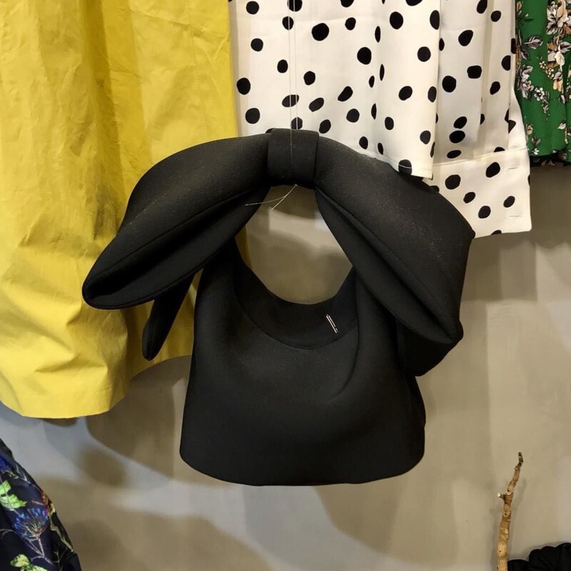 INS concave shape shoulder bag cosmetic bag RIBBON BAG cute bow space cotton hand clutch bag