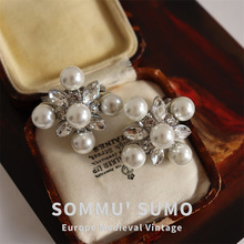 法式复古珠宝耳环秋冬马眼钻镶钻珍珠锆石银针耳夹款批发直播厂家