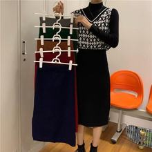 高腰坑条针织半身裙百搭经典A字直筒裙子女秋冬均码针织显瘦长裙