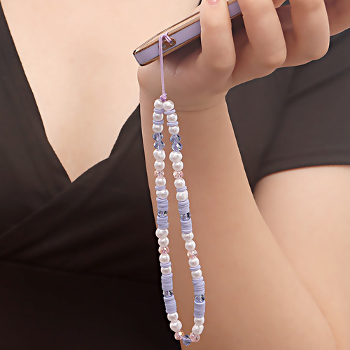 INS new Internet celebrity same style beaded mobile phone chain for women purple soft clay mobile phone lanyard non-slip and anti-fall pendant versatile