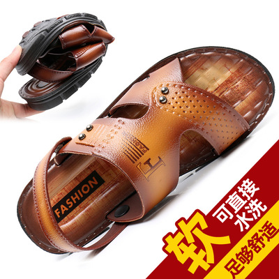 新款便宜涼鞋男夏季外穿軟底沙灘鞋中老年爸爸鞋工作鞋兩用涼拖鞋