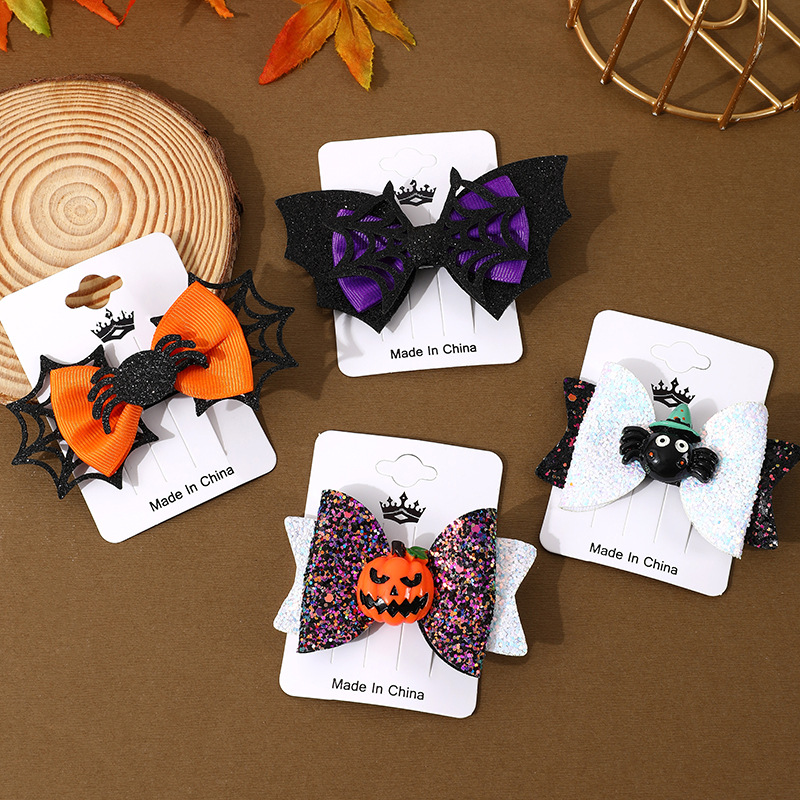 Alloy Material Halloween Festival Women's Hip-Hop Funny Halloween Pattern Bow Knot Alloy Hair Clip