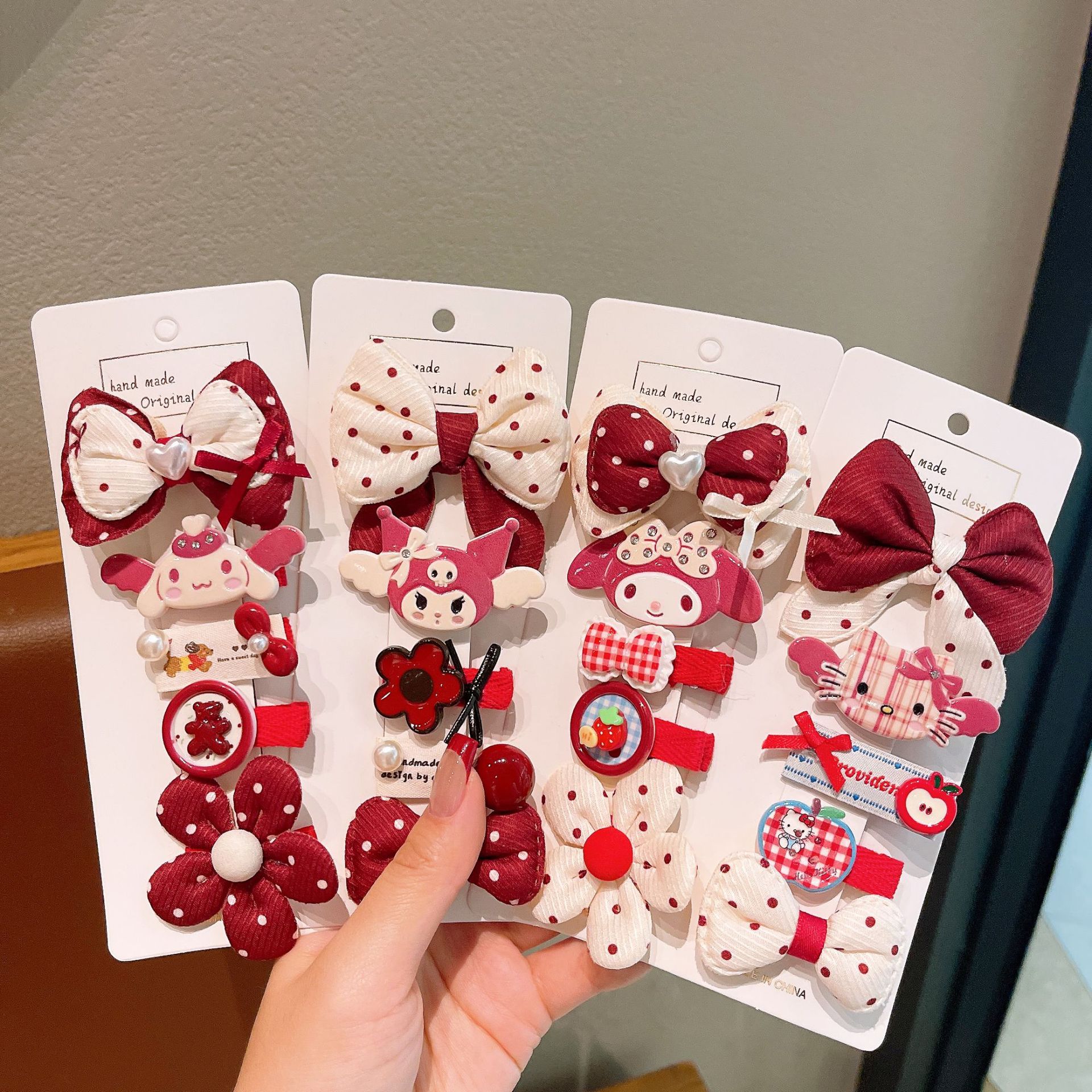 Niños brocas de cabello conjunto ondulado punto rojo brocas de cabello arco cuadrado decoración de caja de teléfono móvil bolsos DIY joyas para el cabello de niñas