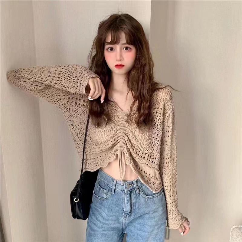 147g Weight Long Sleeve Sleeve Length Pullovers Placket Type Regular Sleeve Sleeve Type Wholesale Women's Vacation Solid Color Long Sleeve Hollow Out Sweaters & Cardigans
