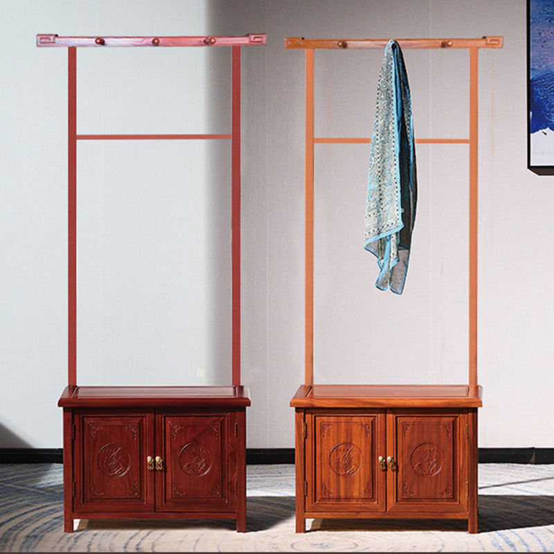门厅鞋柜鞋架实木花梨木新中式简约门口坐式换鞋凳带挂衣pω