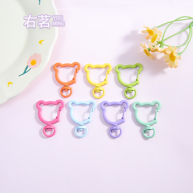 New Colorful Zinc Alloy Painted Bear Spring Buckle Cute Special-Shaped Keychain Handmade Jewelry Accessories Wholesale Hanging