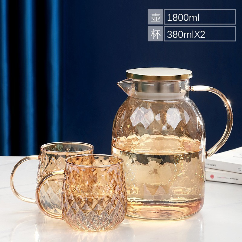 Eliminación de almacenamiento de alta borosilicona tetera de agua fría de vidrio resistente a altas temperaturas tazas de agua set de té de vidrio inventario de artículos solitarios detectados por filtración