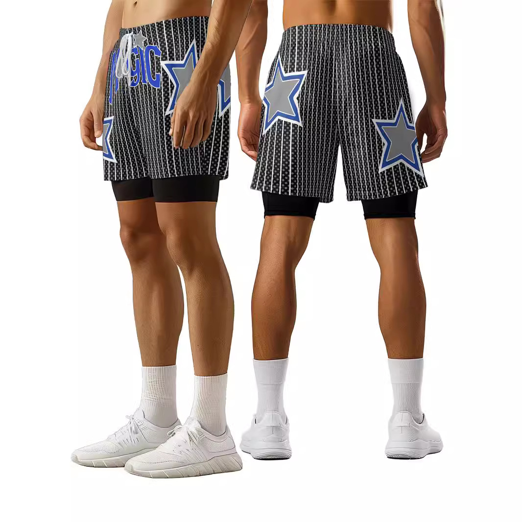 潮牌夏季美式篮球短裤男士速干内衬健身裤子假两件跑步三分运动裤