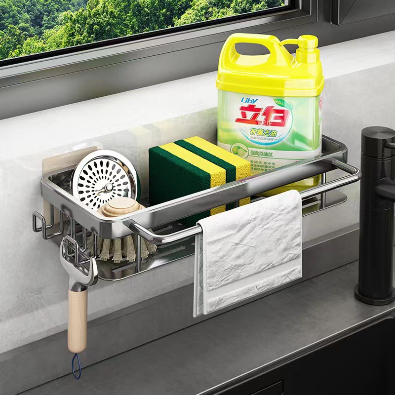 廚房免打孔壁掛式水槽抹布置物洗潔精洗碗布瀝水用品家用收納架子