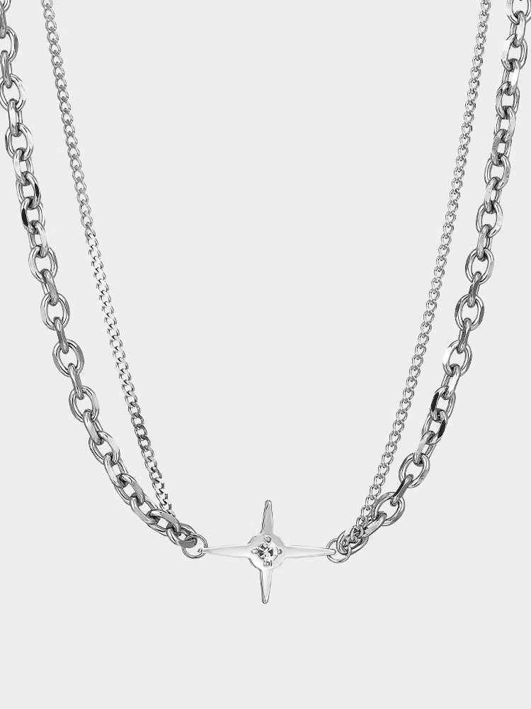 Alloy Material Geometric, Cross, Splicing Pattern All Seasons Season Men's Hip-Hop Retro Punk Cuban Link Chain Curb Chain Cable Chain Double Layer Necklaces Necklace Geometric Cross Splicing Alloy Men's Chain Necklaces