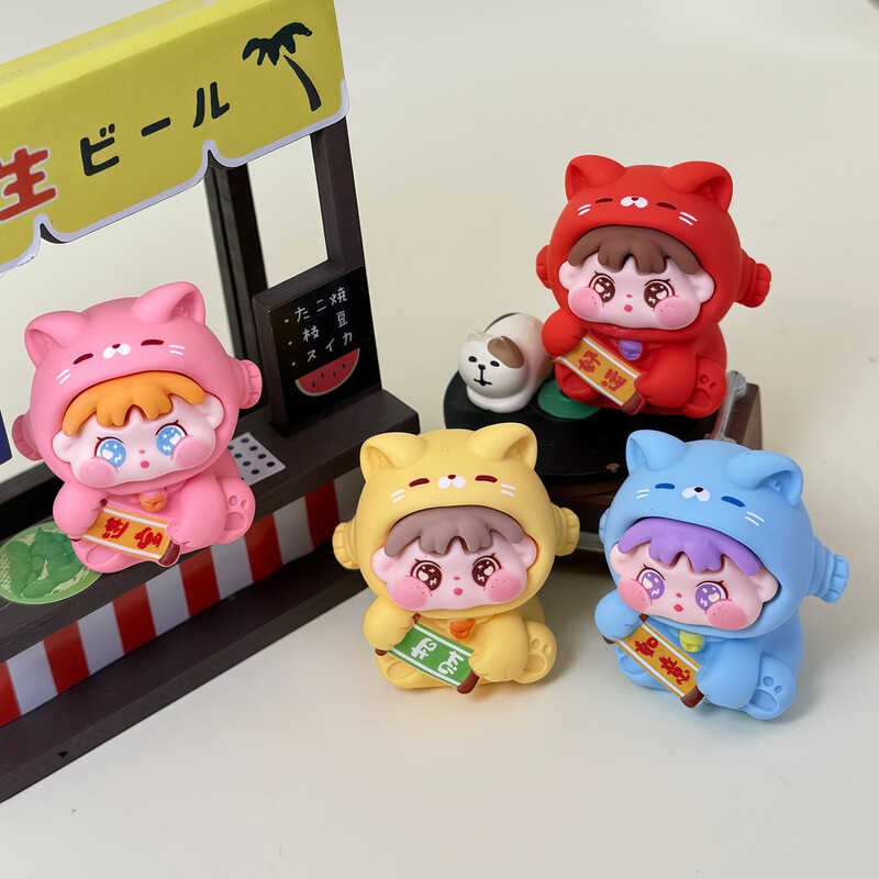实色QQ招财猫女孩树脂 diy饰品配件可爱卡通萌粒饰品摆件盲袋配件|undefined