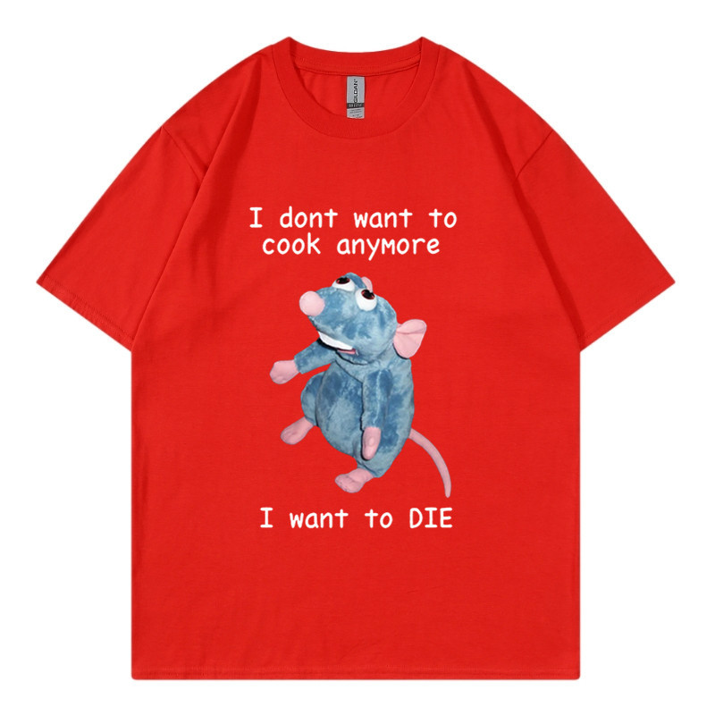 T-shirt en pur coton marque de mode sport nouveaux hommes ample col rond imprimé souris je ne veux pas cuisiner à nouveau T-shirt_voghion.com