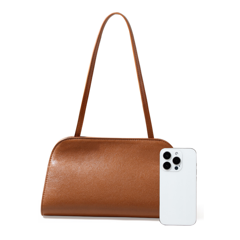 French Style Underarm Bag Luxury Genuine Leather Women's Handbag New Vegetable Tanned Cowhide Clutch Simple Crossbody Bag - Thumbnail 5