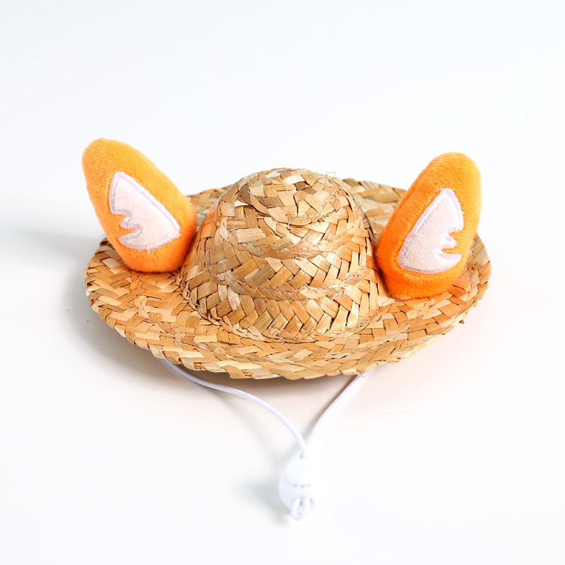 Mascota protección solar verano lindo Rana asta de zorro oreja sombrero fresco sombrero de paja gato perro accesorios de tiro