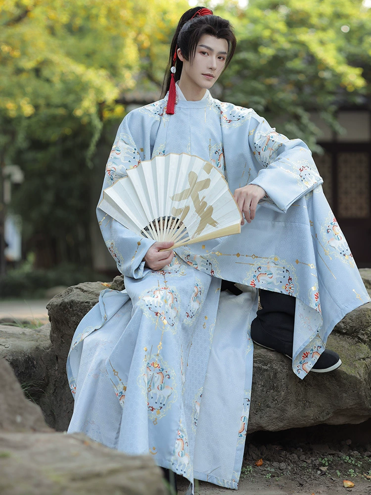 Флагманский магазин Hanfu мужской весенне-осенний халат с круглым вырезом Тан старинный костюм для мальчиков Xianqi старинный мужской халат в стиле Мин