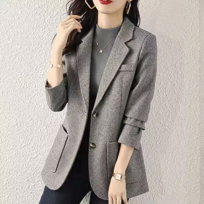 Gray suit jacket women 2024 spring new Korean casual temperament popular small suit jacket tide wholesale