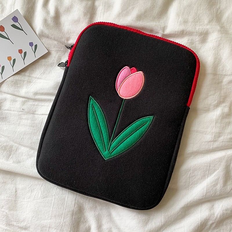 Korean-Style Fashionable Tulip Laptop Bag Trendy Storage Bag Elegant Embroidered Floral Inner Bag