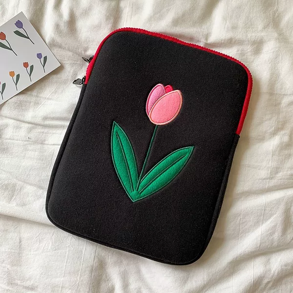 Korean-Style Fashionable Tulip Laptop Bag Trendy Storage Bag Elegant Embroidered Floral Inner Bag