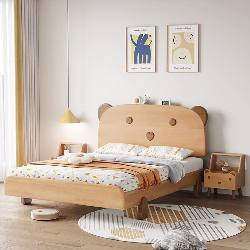 All-Solid Wood Children's Bed 1m Beech Wood Natural Color Boys and Girls Wood Wax Oil Single Bed Double Bed One Piece