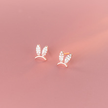 愛洛奇 s925銀鑲鑽小兔耳朵發箍耳釘可愛甜美小清新耳飾女M01100