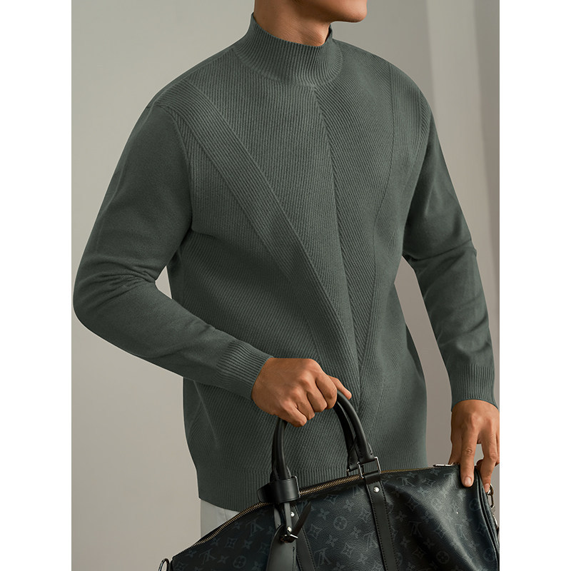Wool Modal Half-Turtleneck Large V Texture Sweater Men's New Spring and Autumn Warm Base Knitwear Thick Top Wool Modal Half-Turtleneck Large V Texture Sweater Men's New Spring and Autumn Warm Base Knitwear Thick Top